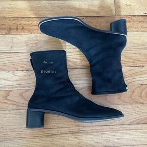 Acne Studios Black Suede Ankle Bertine Boots with shearling interior! Size 37